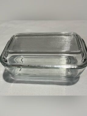 Vintage Clear Glass Ribbed Arcoroc France Refrigerator Dish Rectangular